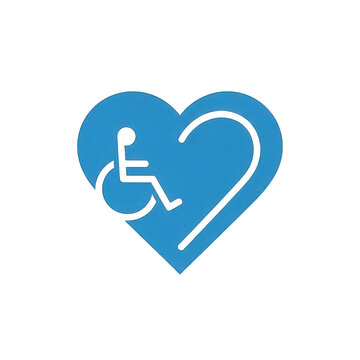 Blue heart symbol with wheelchair icon on black background