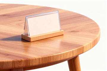 Empty Nameplate on Wooden Round Table