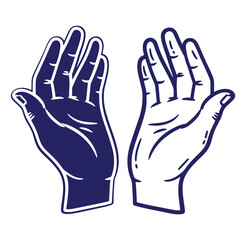 Fototapeta premium Artistic vector illustration featuring two open hands silhouette style in navy blue and white