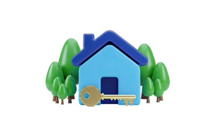 Stylized House with Key and Trees