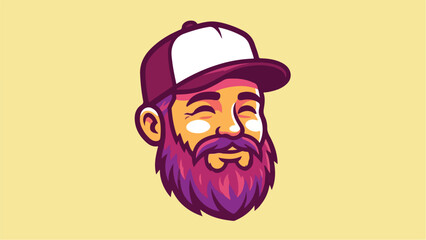Happy bearded man wearing a baseball cap smiling with closed eyes.
