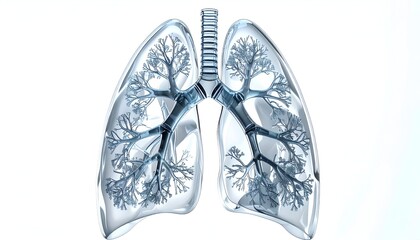 Transparent anatomical illustration of lungs, showing the branching airways