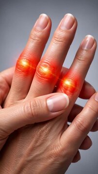 Pain finger joint aging chronic disease concept female hand closeup inflamed red knuckle arthritis discomfort health care medical problem human skin hand pain aging chronic disease finger joint