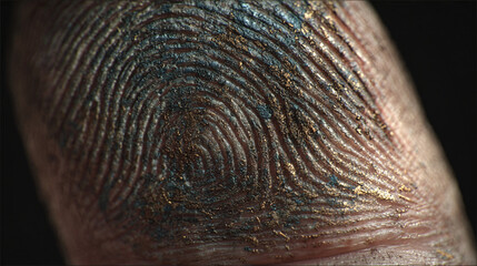 An extreme close-up of a human fingerprint revealing intricate ridges and patterns