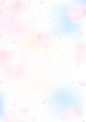 淡くぼやけた幻想的な花びらと青空のイラスト