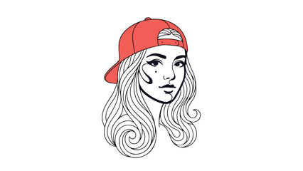 Beautiful woman with long wavy hair wearing a red cap.