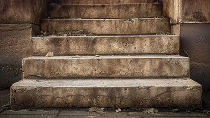 Weathered Concrete Stairs with Cracks and Debris in Urban Setting