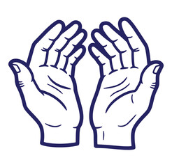 Obraz premium Vector illustration of two cupped hands in a simple linear outline style on a white background.