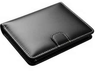 Black leather wallet isolated on transparent background