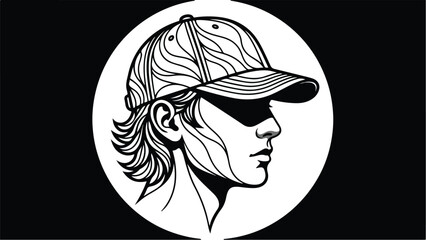 Artistic illustration of a person wearing a cap in a circle.