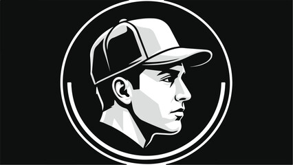 Stylish man in a cap side profile black and white illustration.