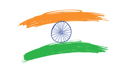 Happy republic day. hand drawn 26 january indian national flag. independence day with ink grunge texture. 15th august design. vector illustration