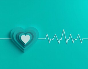 A healthy red heart on a blue background features a vibrant heartbeat line and medical ECG graph vector illustration symbolizing life, cardiology care, and pulse monitoring for healthcare