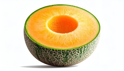 Sliced cantaloupe, showing textured rind and vibrant orange flesh
