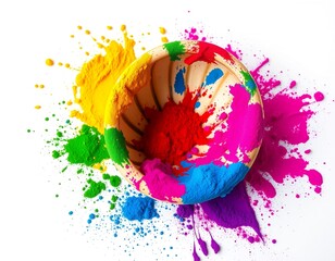 A vibrant watercolor paint design featuring artistic brush strokes and colorful splashes in a pink rainbow pattern with vector ink splatters and grunge texture elements for a creative illustration