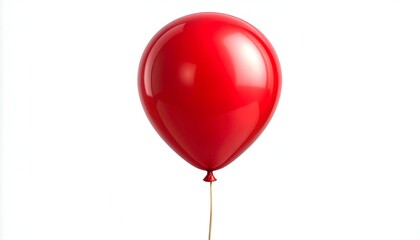 A shiny, bright red balloon floats against a clean, white background