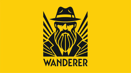 Intriguing Wanderer Logo Depicting a Bearded Man in a Hat.