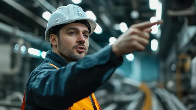 Worker inspector checks safety protocol while pointing to checklist in industrial facility