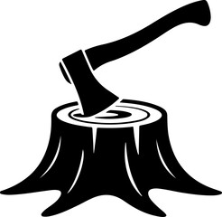 Axe in Tree Stump silhouette vector illustration