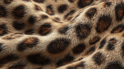 Close-up of a leopard's coat, showcasing its distinctive pattern and texture. The fur is a mix of tan and brown, with dark spots creating a captivating visual