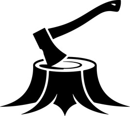 Axe in Tree Stump silhouette vector illustration