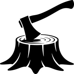 Axe in Tree Stump silhouette vector illustration