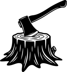 Axe in Tree Stump silhouette vector illustration
