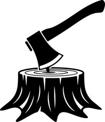 Axe in Tree Stump silhouette vector illustration