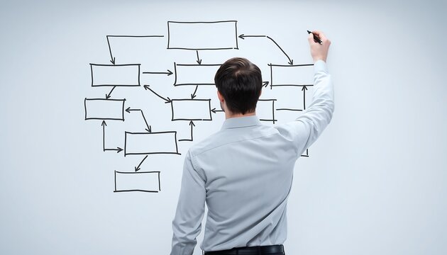 Whiteboard Presentation Back View Rear view of a person in a business casual shir 