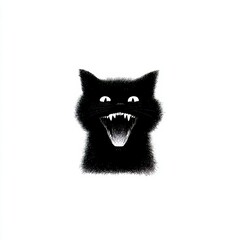Obraz premium hissing cat black and white vector icon