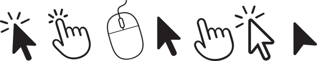Computer Mouse Click Cursor Icon Set &ndash; Arrow, Hand Pointer and Loading Icons on Transparent Background