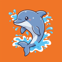 Obraz premium Cute cartoon dolphin swimming in the ocean