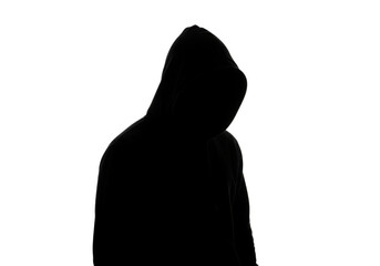 Silhouette of a hooded figure isolated on transparent background