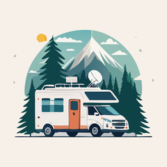Obraz premium Van Life Adventure Camper Traveling Through Mountain Landscape