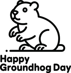 Happy Groundhog Day Cute Groundhog Outline Cartoon Vector