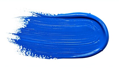 A vibrant brushstroke of rich blue paint against a clean white backdrop