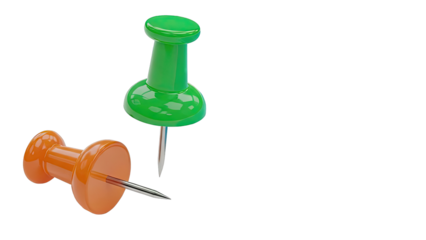 Two colorful push pins on a white background
