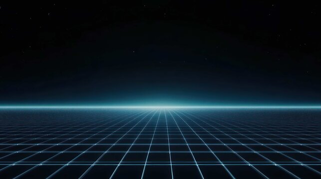 empty virtual reality environment, represented by a glowing digital grid stretching to an infinite horizon, geometric shapes and data structures floating in the space, clean, abstract,  - Powered by Adobe