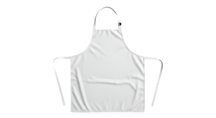 White apron with neck loop and waist ties, on black background