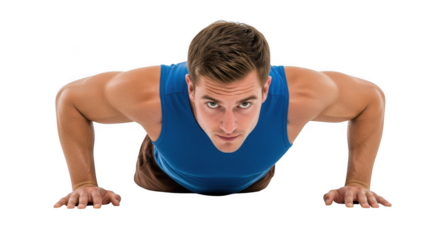Man doing pushups isolated on transparent background