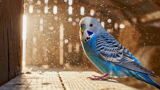 A Stunning Blue Budgerigar in Sunlight, Showcasing Nature's Delightful Avian Beauty