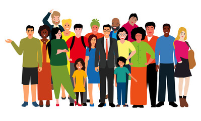 Obraz premium large diverse group of people standing together colorful illustration