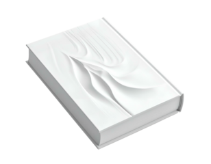 All-white book, elevated, embossed, sculptural cover