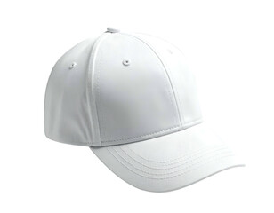 A pristine white baseball cap, slightly angled, on a dark background