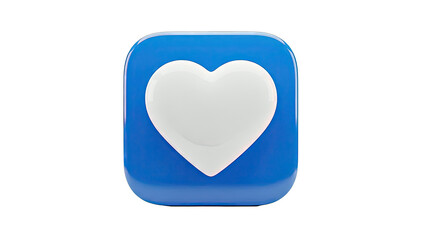 3D Blue Icon with White Heart