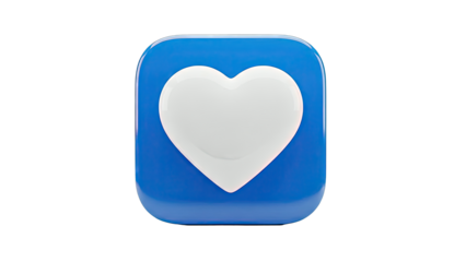 3D Blue Icon with White Heart