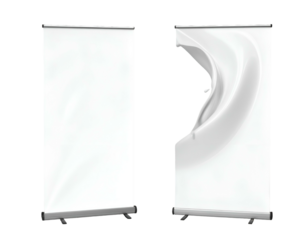 Two vertical displays; one plain, the other featuring a fluid white splash