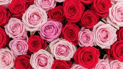 Naklejka premium Red and Pink Rose Bouquet, Floral Background, Romantic Valentine's Day