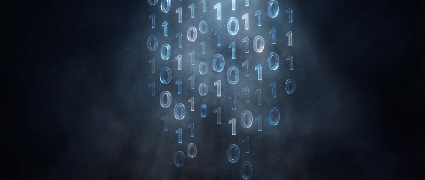 Binary numbers falling digital data stream background - Powered by Adobe