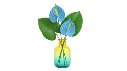 Blue Anthurium Flowers in a Gradient Glass Vase